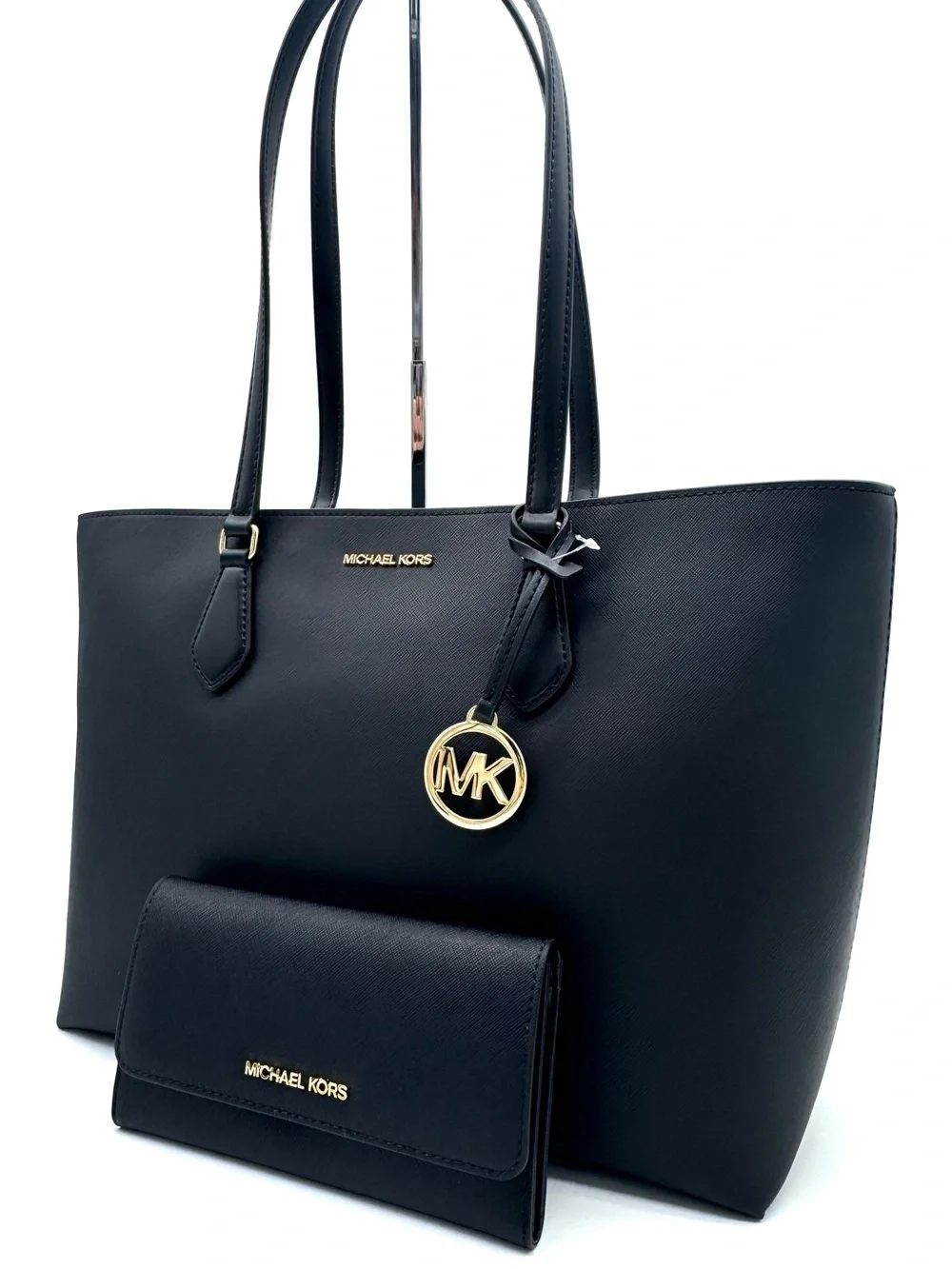 Michael Kors Bag Large Sheila Mf Tote Bag & Large Trifold Wallet Black/Gold